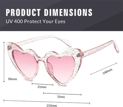 2 Pack Clout Heart Shaped Sunglasses Goggles Vintage Cat Eye Mod Style Retro Kurt Cobain Glasses (Glitter*2)